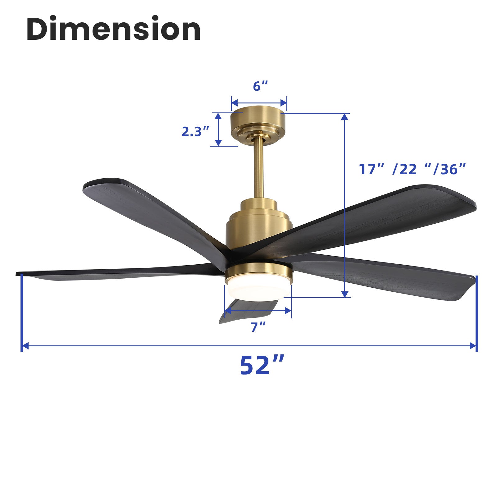 52 inch Ceiling Fan with Lights Remote Control Modern Smart Ceiling Fan Compatible with Alexa Google APP