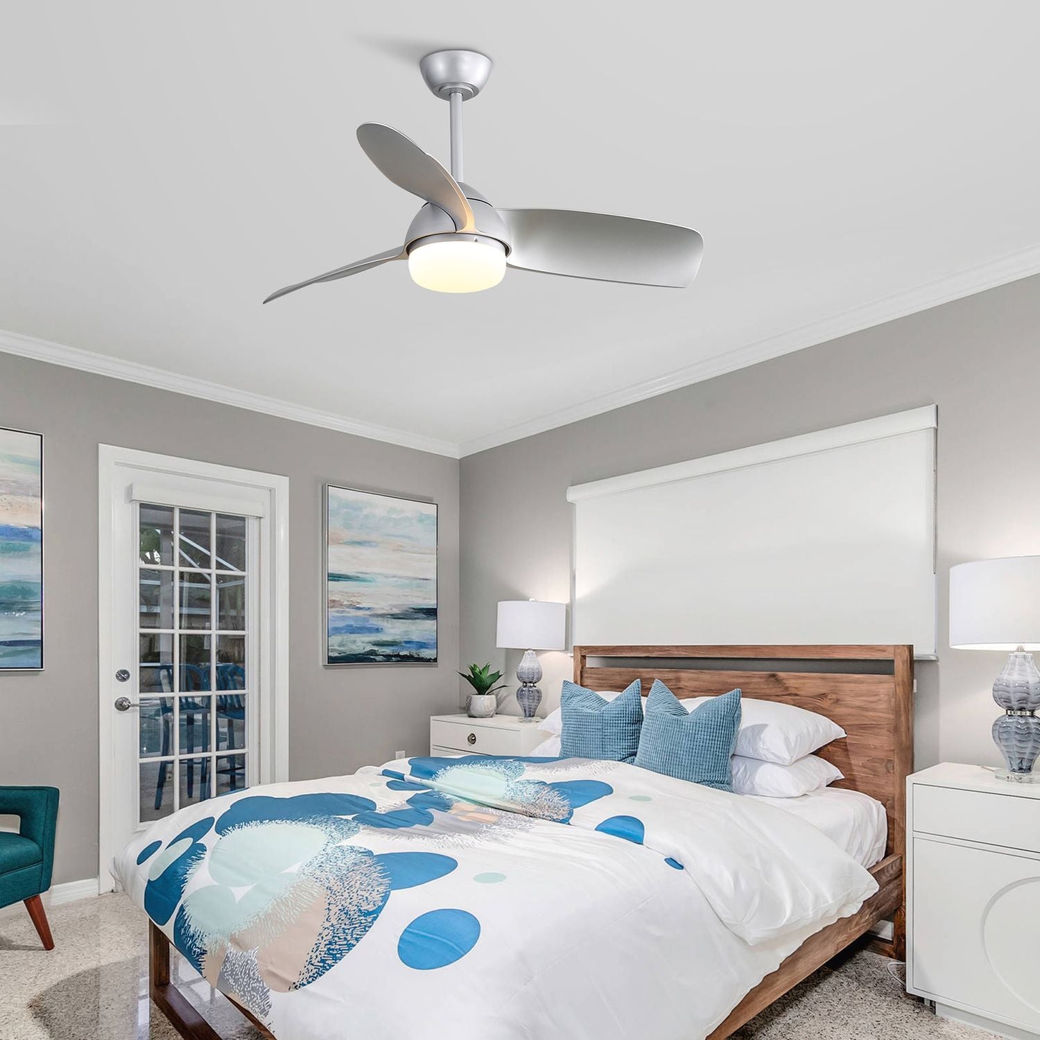 42″ Ceiling Fan With Light Modern Style Black