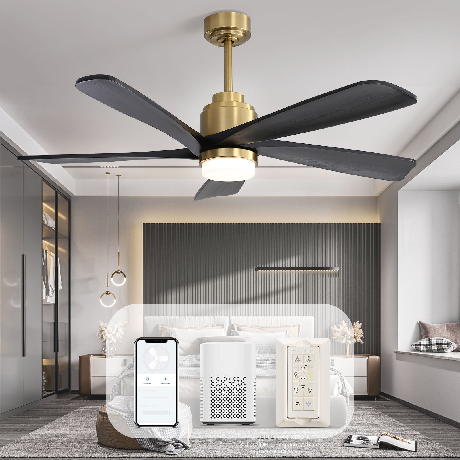 52 inch Ceiling Fan with Lights Remote Control Modern Smart Ceiling Fan Compatible with Alexa Google APP