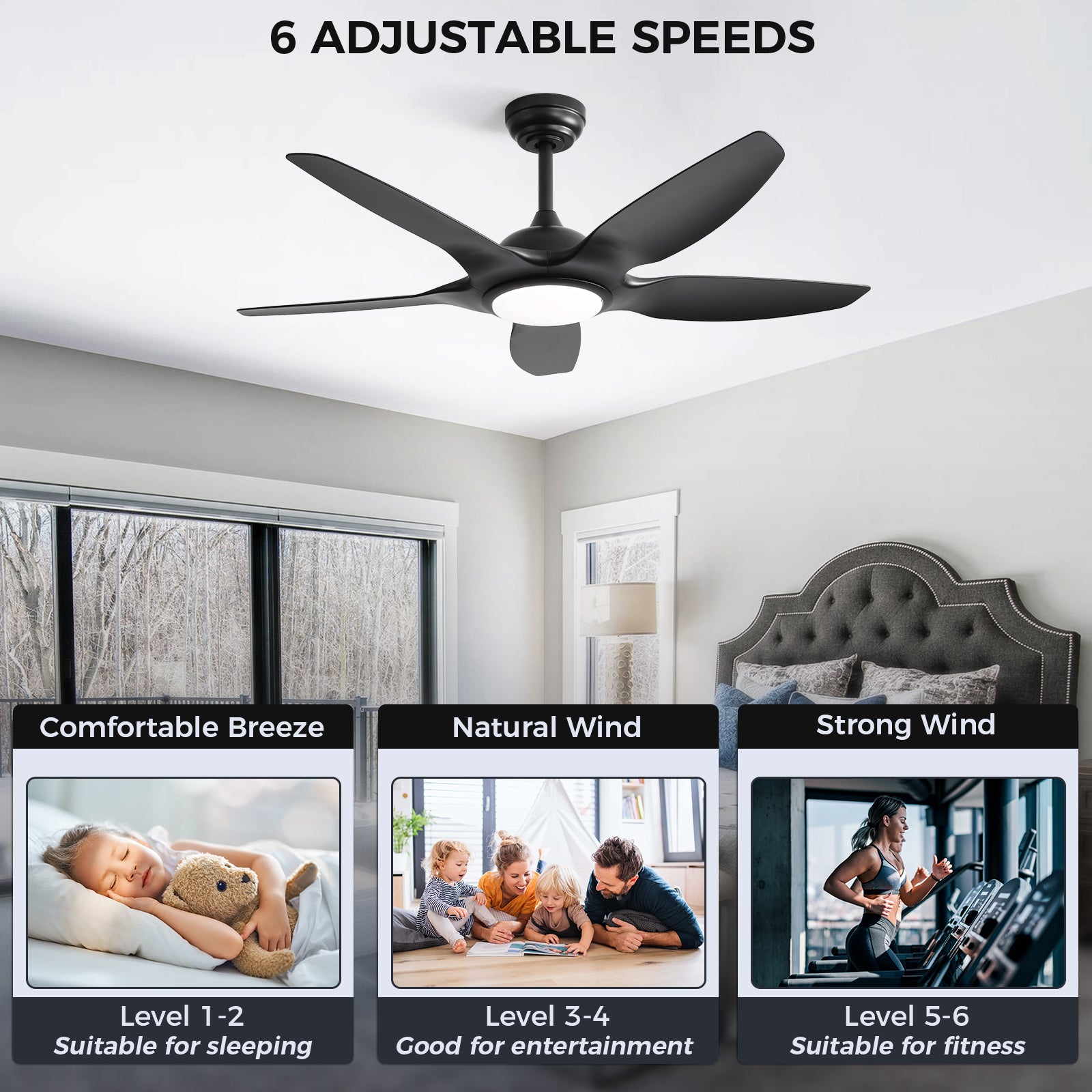 48'' Ceiling Fan with LED Lights Quiet Energy Saving