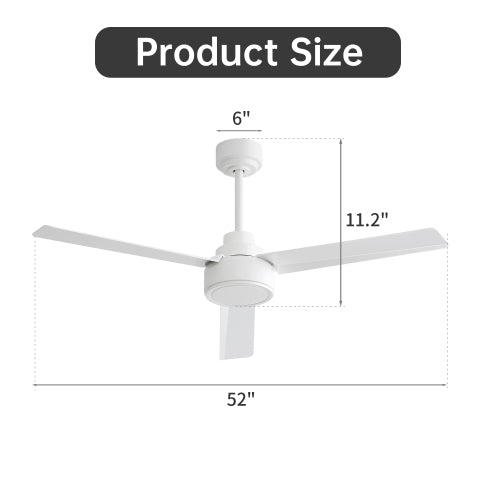 52 Inch Modern Ceiling Fan Without Light