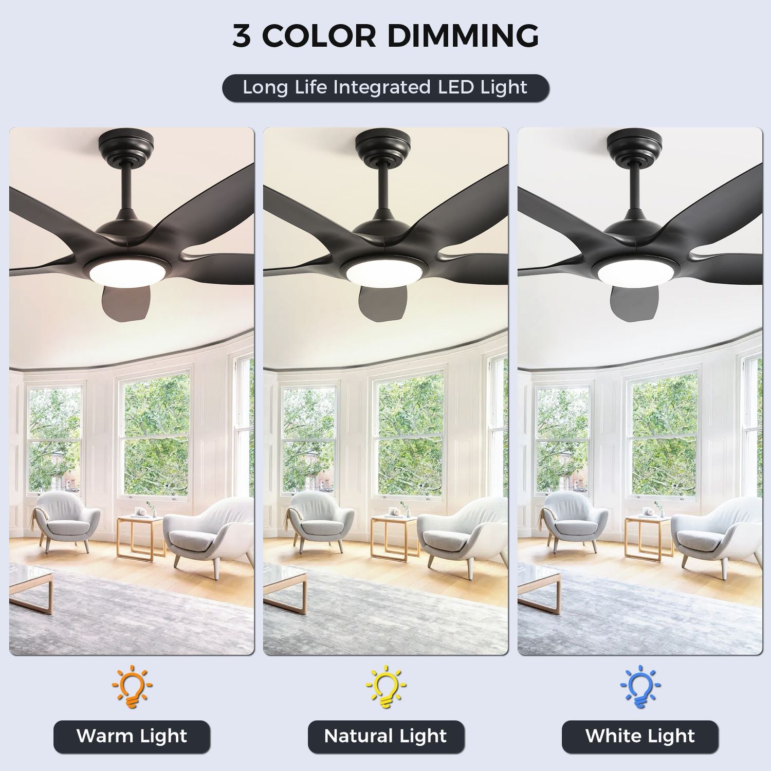 48'' Ceiling Fan with LED Lights Quiet Energy Saving