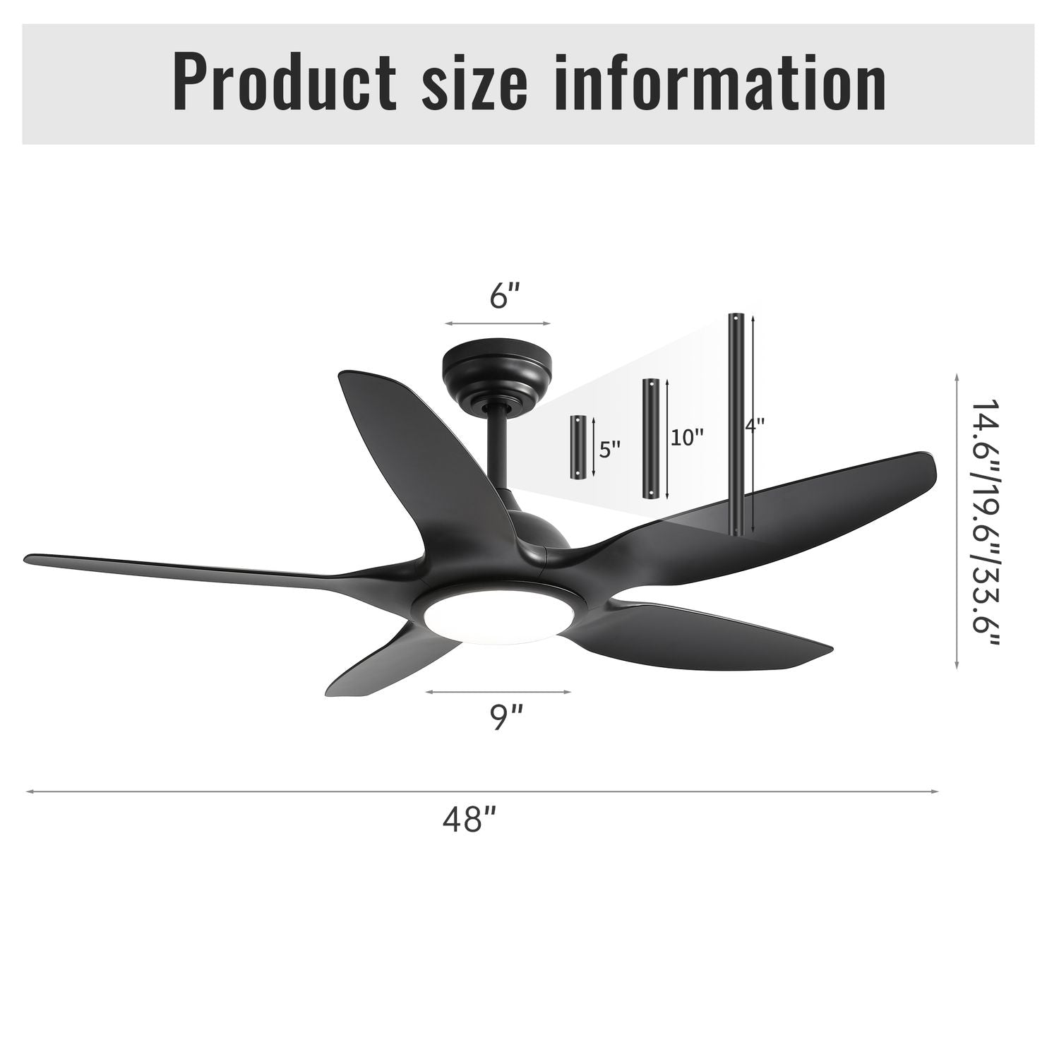 48'' Ceiling Fan with LED Lights Quiet Energy Saving